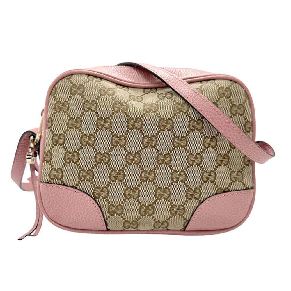 Gucci Abbey GG Canvas Leather Shoulder Bag Pink Brown